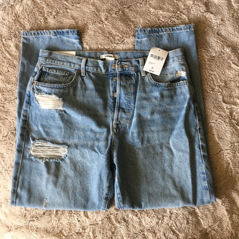 High Waisted Distressed Mom Jeans Forever 21